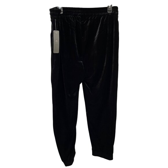 Tractr Womens Black Velvet Jogger Pants Size 14/32 Elastic Waist Pockets Lounge - Picture 2 of 9